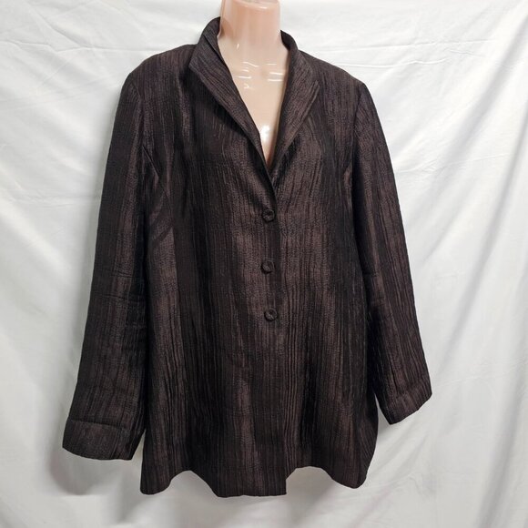 Eileen Fisher Preshrunk Satin Button Up Jacket Women Size M Brown Silk - Picture 6 of 16